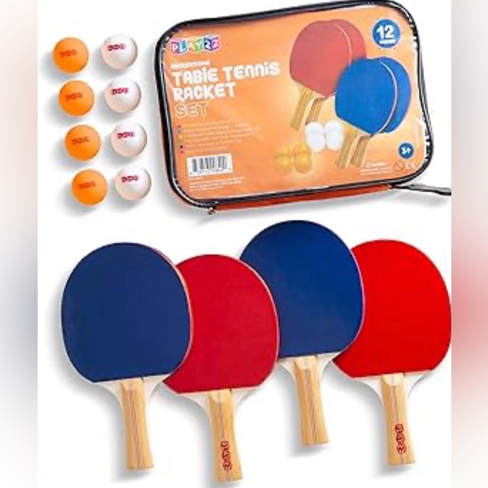 PLAY 22 Recreational Table Tennis Set 4 Ping Pong Paddle with 8 Ping Pong Balls